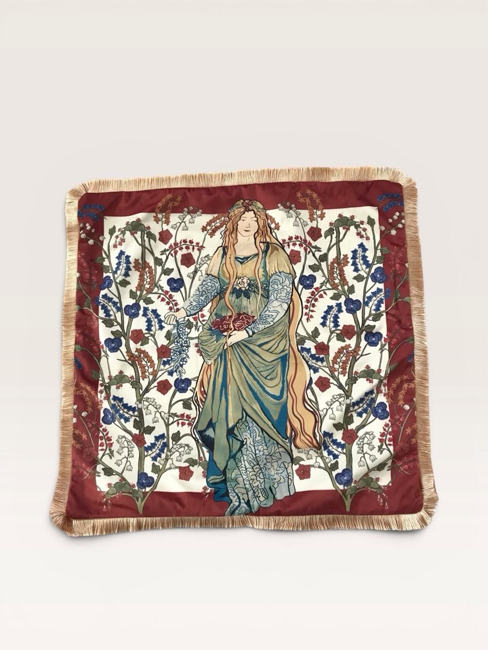 Two NWOT Red Velvet Pillow COVERS Blue Burgundy Gold Art Nouveau Fairy Style